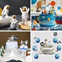 22 Pcs Space Cake Topper,Outer Space Cupcake Toppers Astronaut Figurine Decorations Birthday Space Themed Party Supplies Planet Rocket Pearl Balls and Star DIY Cake Toppers for Kids Party Baby Shower gallery image