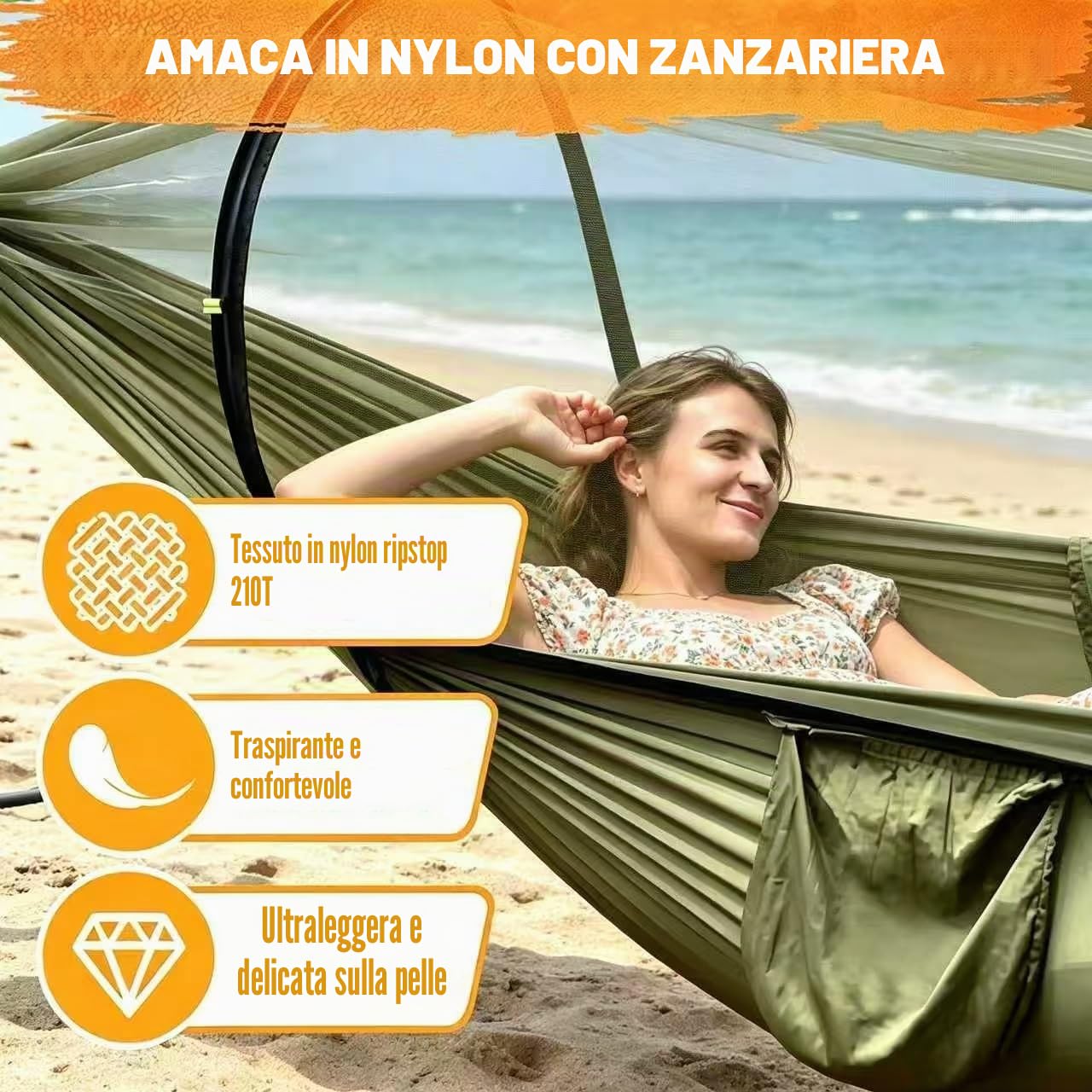 Amaca da Campeggio con Zanzariera 270x140cm Ultraleggera Nylon Capacità 300kg Portatile con Borsa