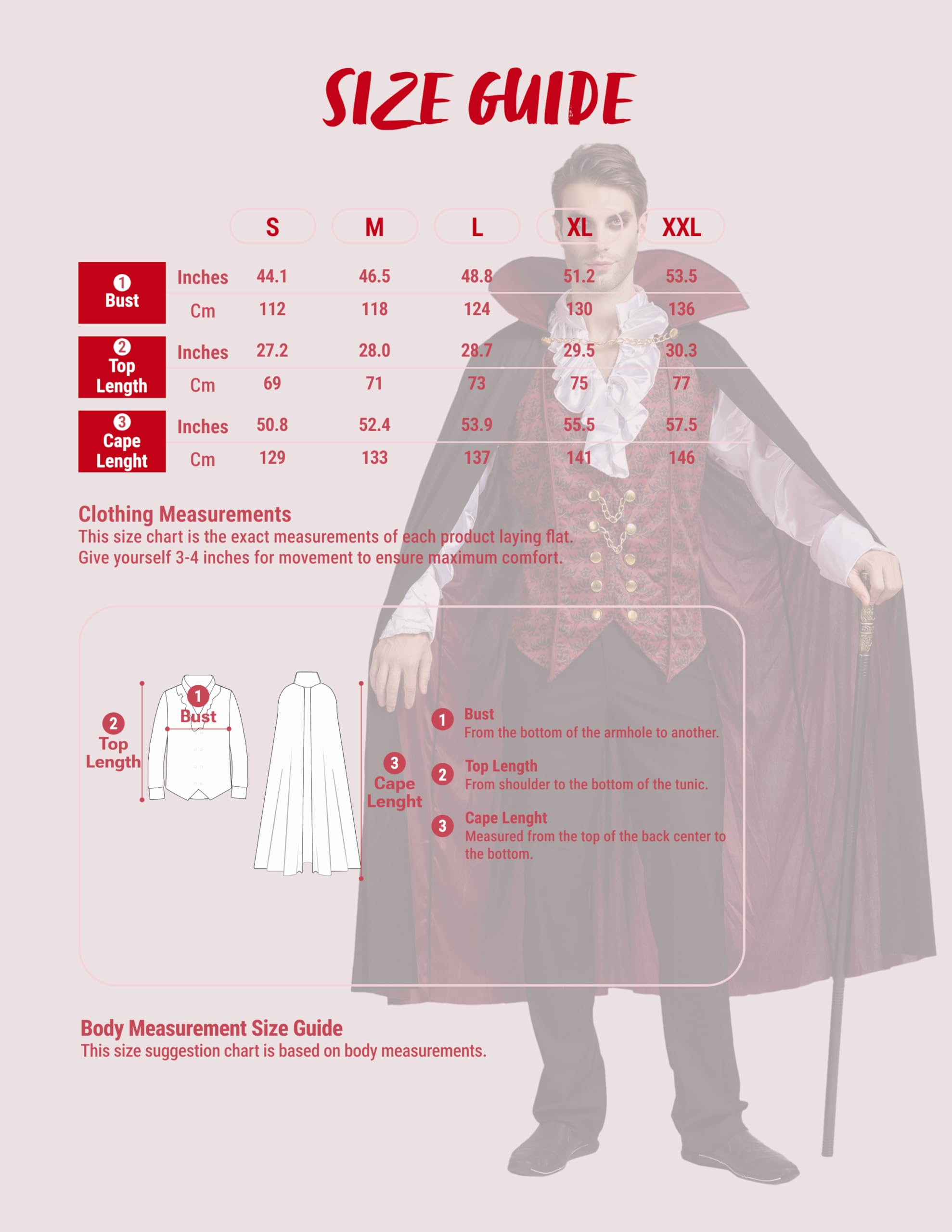 Spooktacular Creations - Vampir Kostüm Erwachsene, halloween kostüm vampir, Renaissance Mittelalterliche Vampir Deluxe Halloween Kostüm für Herren Rollenspiel Sins Cosplay (XX-Large, Red)