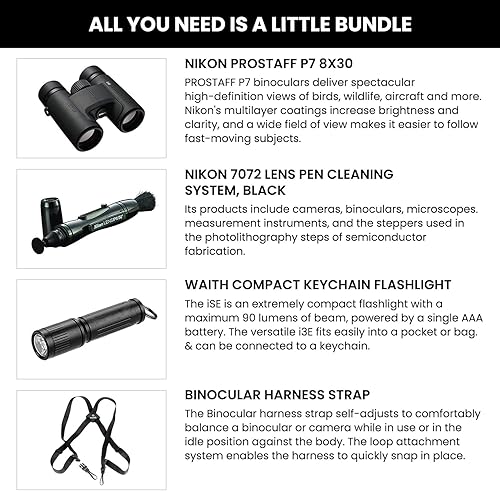 Miniatura 2 de Nikon PROSTAFF P7 - Prismáticos 8x30 con bolígrafo de lente, arnés de vórtice y kit de linterna