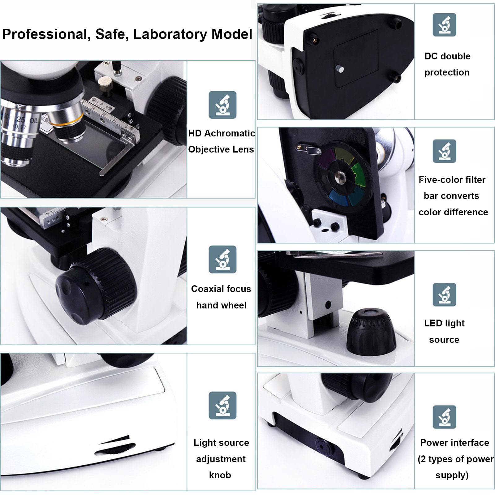 Microscopio De InvestigacióN De Laboratorio Profesional (30000X- 50000X-70000X), Microscopio Compuesto para Adultos/Estudiantes, Luz LED Ajustable, Ajuste Coaxial Grueso Y Fino,70000X