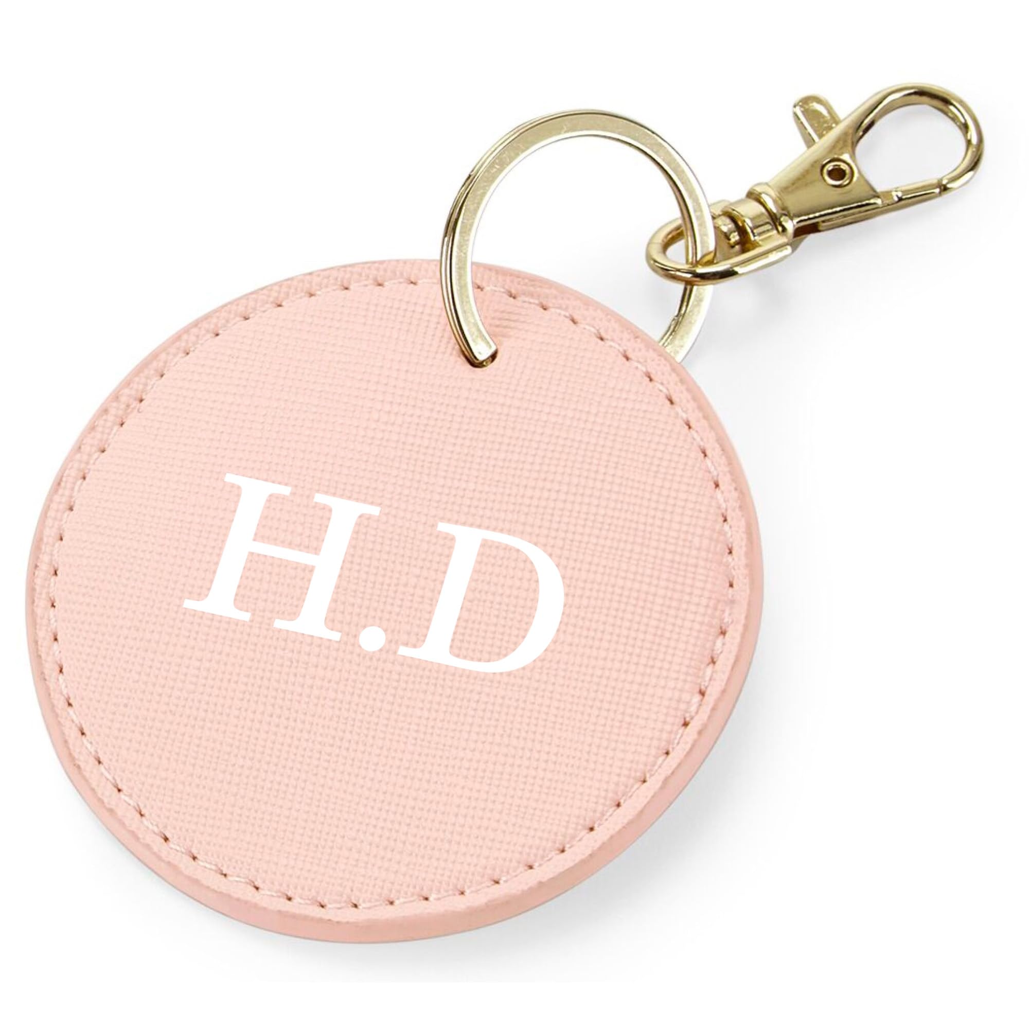 eBuyGB Personalised Round Initial Keyring, Bag Tag PU Leather Keychain, Monogram Key Ring, Luggage Tags, Party Bag Filler, Bridesmaid Gifts (Soft Pink)