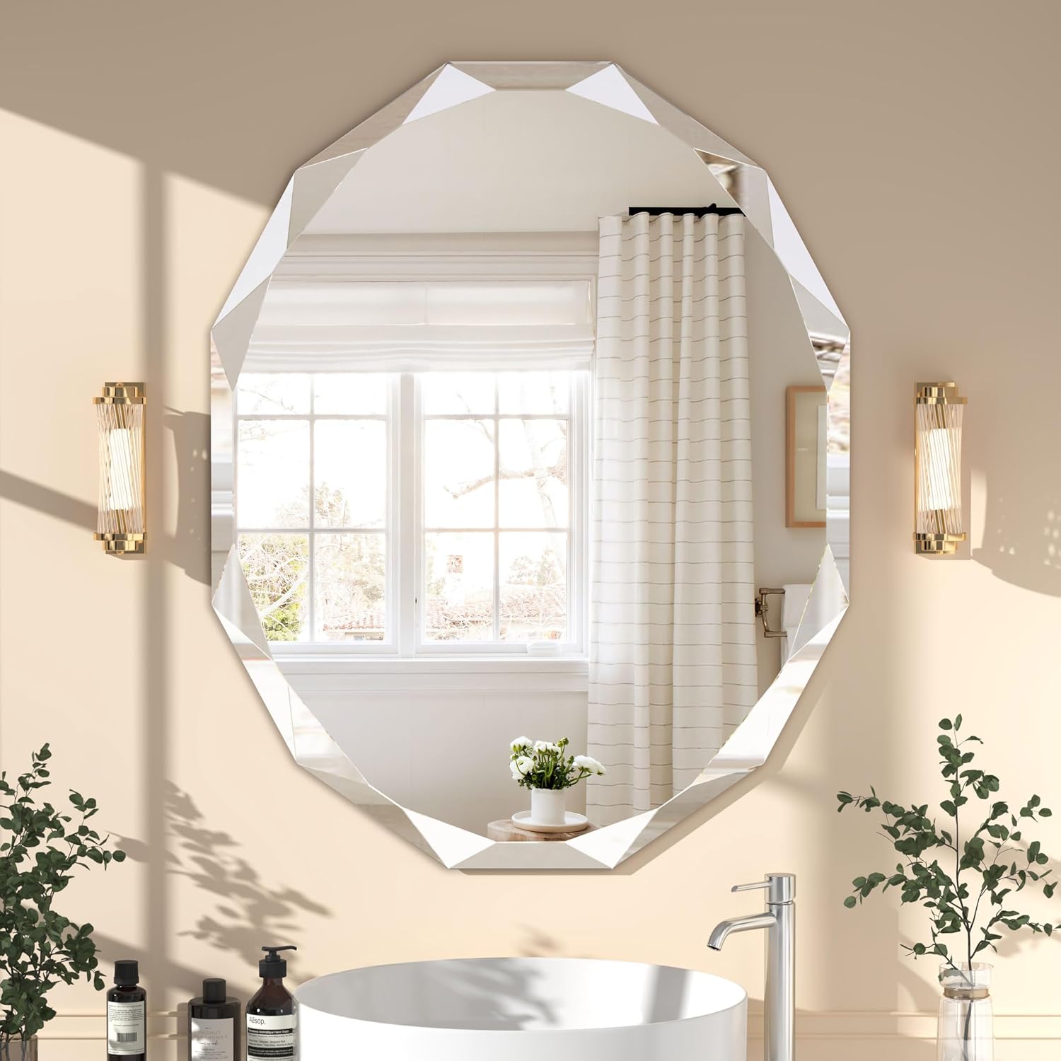 Bathroom Mirrors for Over Sink, Round Frameless Mirrors for Wall, 24x30 Inch Beveled Bathroom Mirror, Bathroom Vanity Circle Mirror for Bedroom Living Room Entryway Home Decor Round 30"L x 24"W