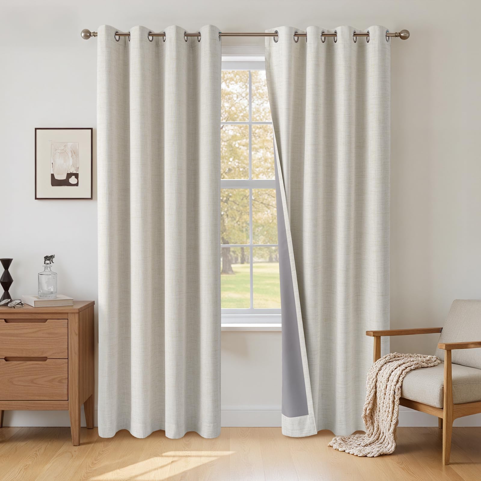 INOVADAY 100% Blackout Curtains 96 Inch Drop 2 Panels, Thermal Insulated Eyelet Curtains with Coating Back Layer for Bedroom & Living Room, 55" W x 96" L, Beige