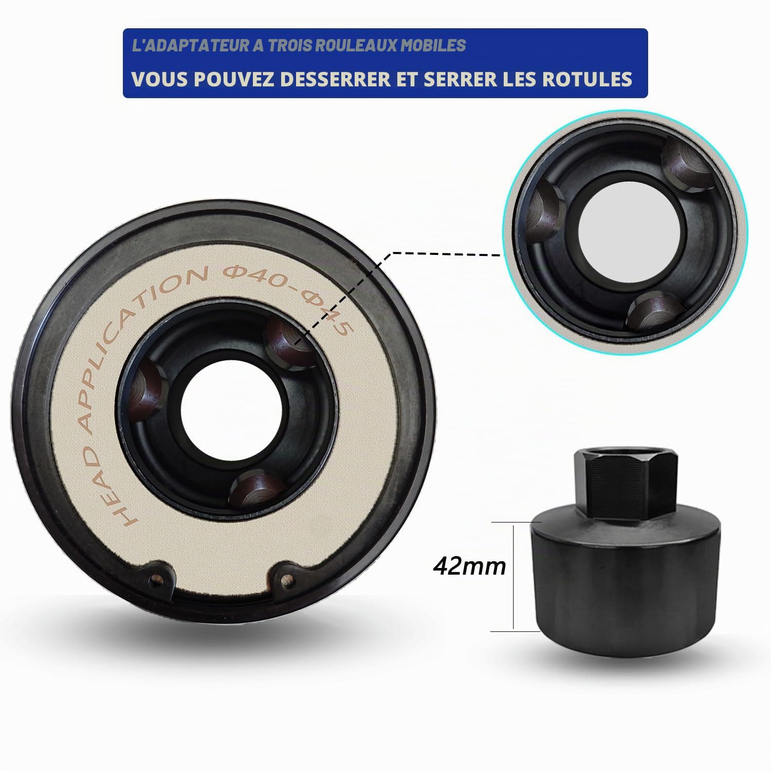 Kit d'outils de démontage et d'installation de biellettes de direction intérieures, outil de fusée d'essieu avec entraînement 1/2", outil de pressage pour voiture/SUV (30-35 mm, 35-40 mm, 40-45 mm)