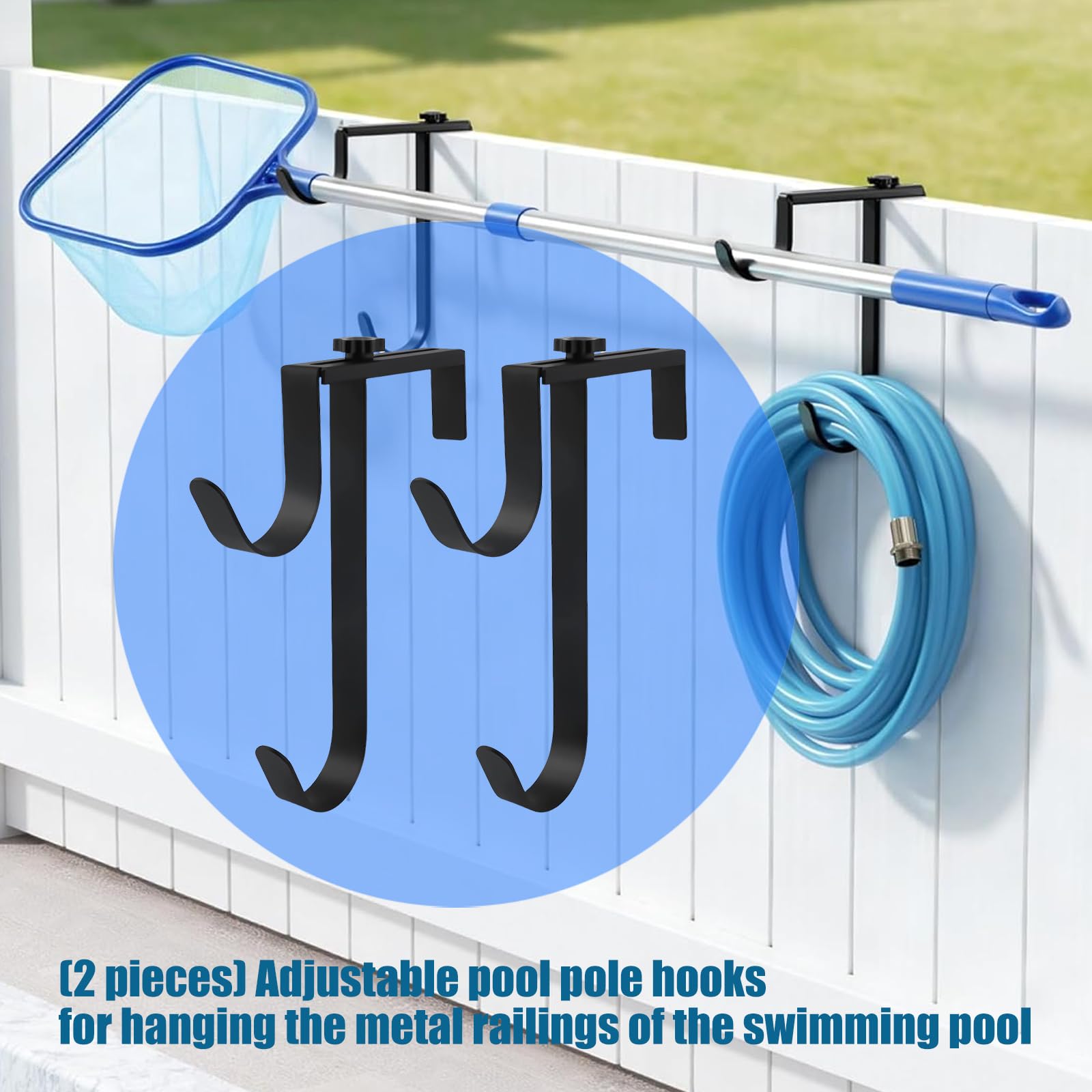 Poolsides Épuisette de piscine Support de filet de piscine Crochet de suspension pour bâtons télescopiques Écumoire Râteaux à feuilles Crochet lourd