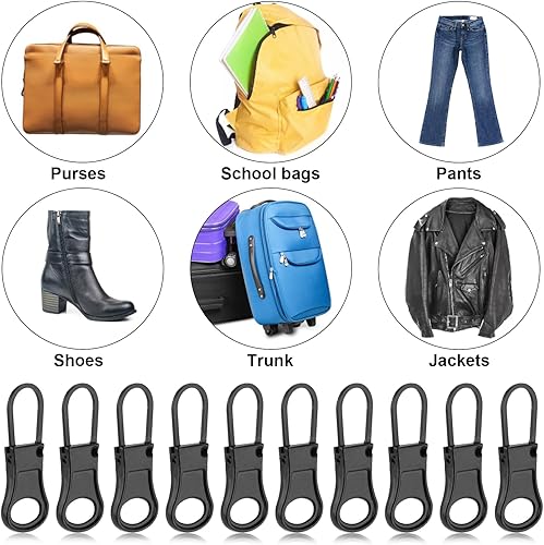 Miniatura 3 de Ouligay 6 piezas de repuesto con cremallera desmontable, lengüeta de metal con cremallera, extensor de cordón de tracción con cremallera, kit de