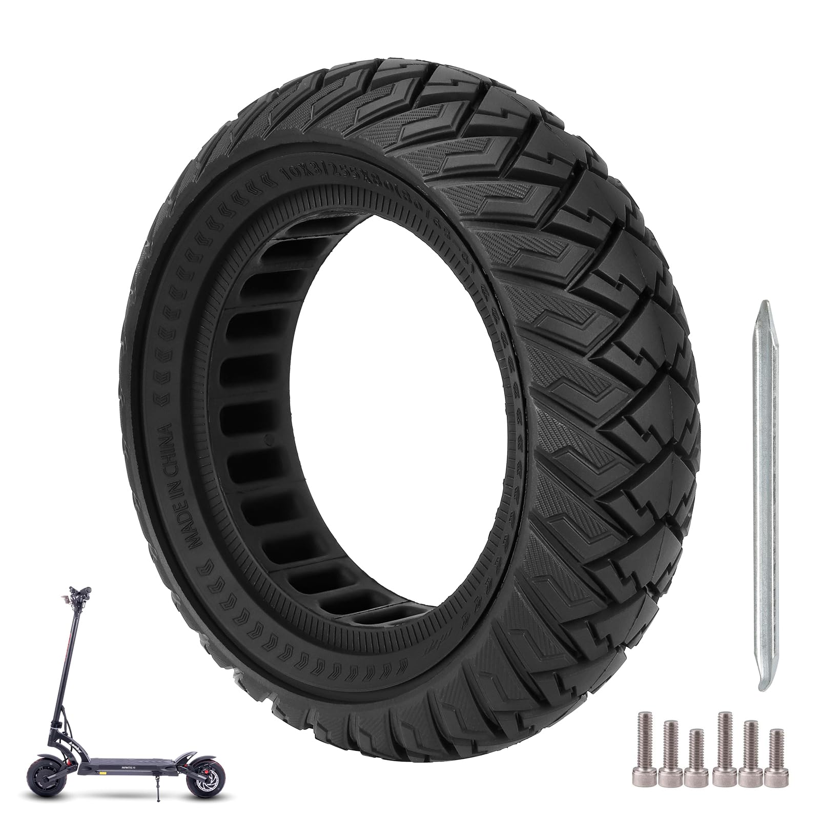 Pneu Solide 10x3/255x80 Pour Scooter électrique - Antidérapant, Sans Entretien, Installation Facile - 3