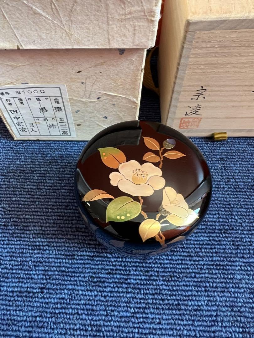 Amazon.co.jp: 茶道具 加賀蒔絵師 田中宗凌 椿 蒔絵 中棗 金彩