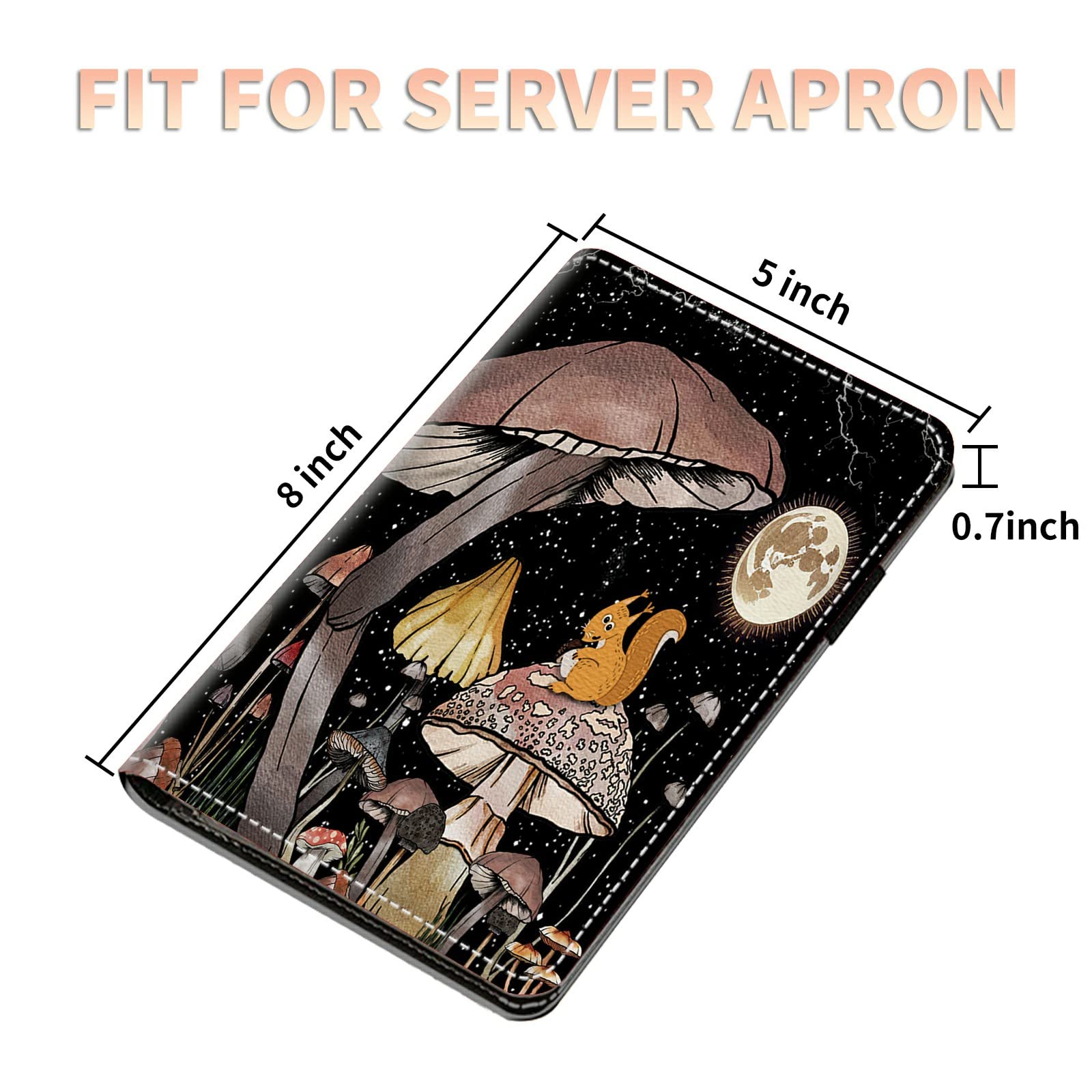 Server Books for Waitress Waiter with Zipper Pocket, Mushroom Moon Squirrel Leather Server Pads Waitstaff Organizer Guest Check Presenters Server Wallet Money Holder Pouch Fit Apron