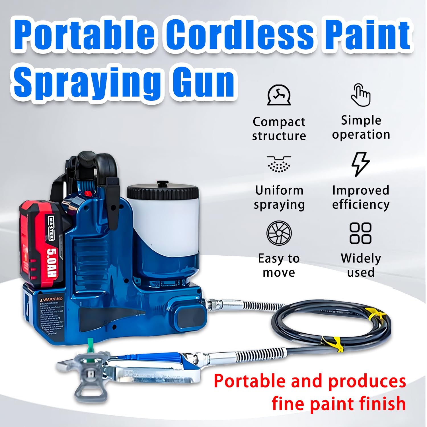 Pulverizador Airless inalámbrico y Pistola de Pintura eléctrica, Alto caudal de 2 l/min, Modos de Mano y de Correa, para reformas domésticas y proyectos de Bricolaje.