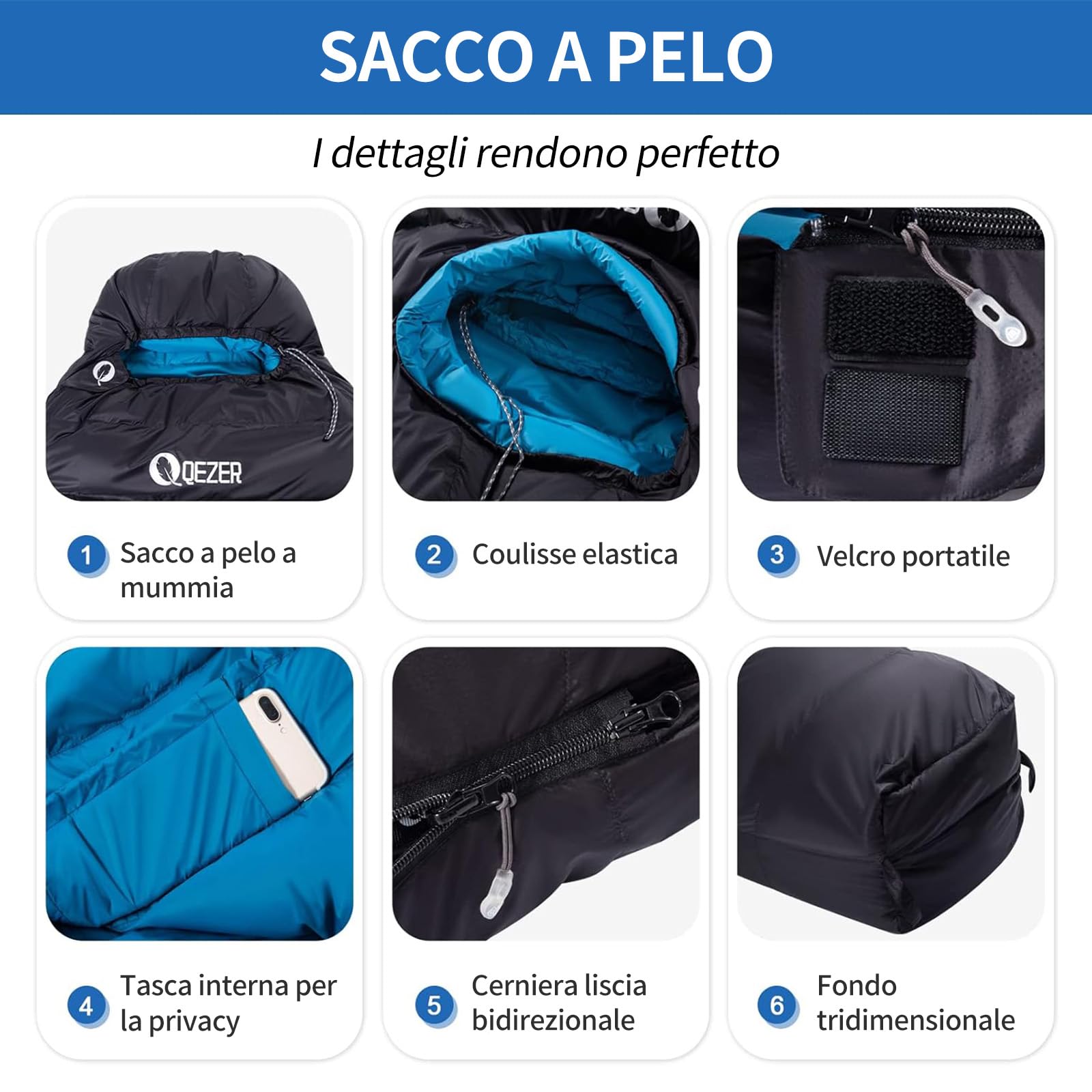 Sacco a pelo in piuma, sacco a pelo invernale 7℃ ~ -8 ℃~-24℃ 【1.46-2.32 kg】leggero,caldo, piumino di alta qualità 600+ FP, per campeggio,escursionismo, alpinismo e viaggi