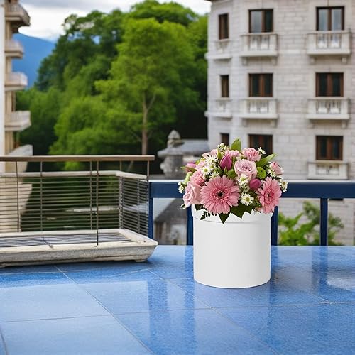 Miniatura 5 de Caja de flores redonda de papel colorido Caja de embalaje de papel de flores Cubo de embalaje de flores redondas para fiesta de oficina (blanco)