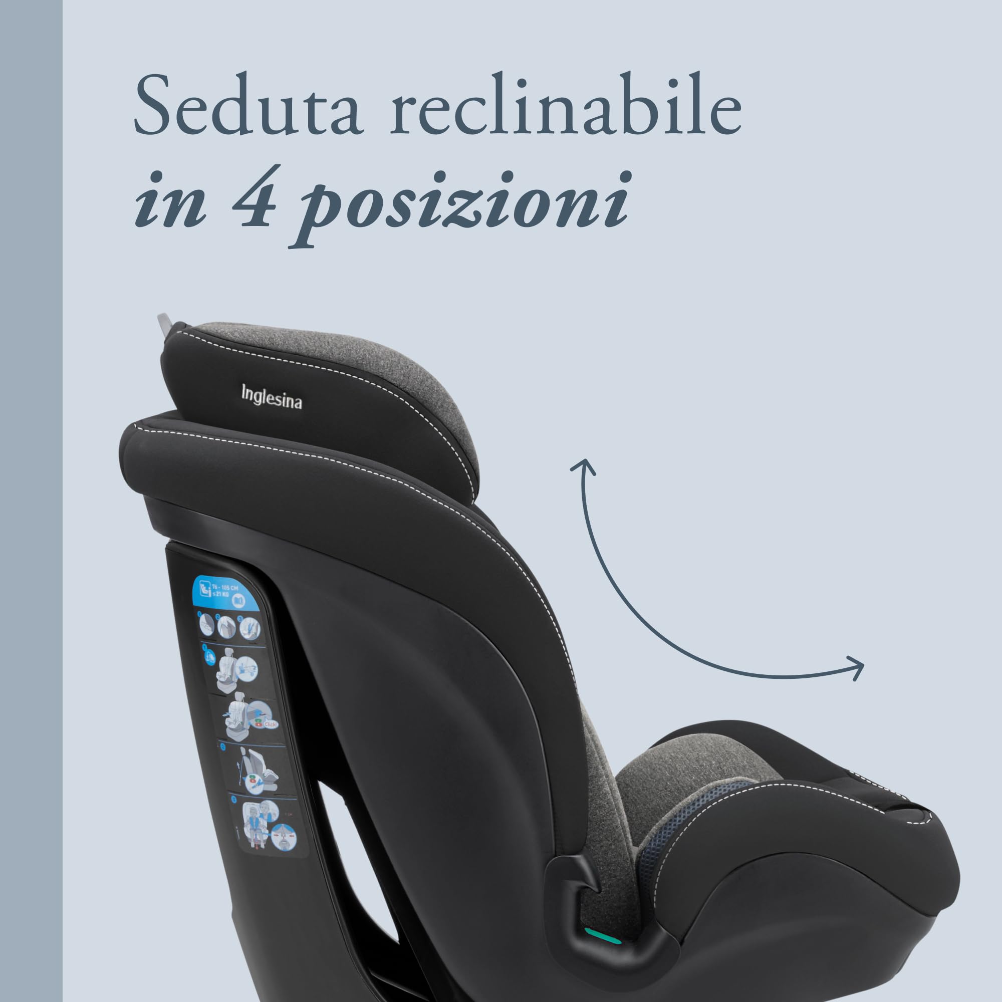 Inglesina Caboto i-Size Seggiolino Auto, Isofix, da 15 mesi a 12 Anni circa, dai 76 ai 150 cm, Vulcan Black