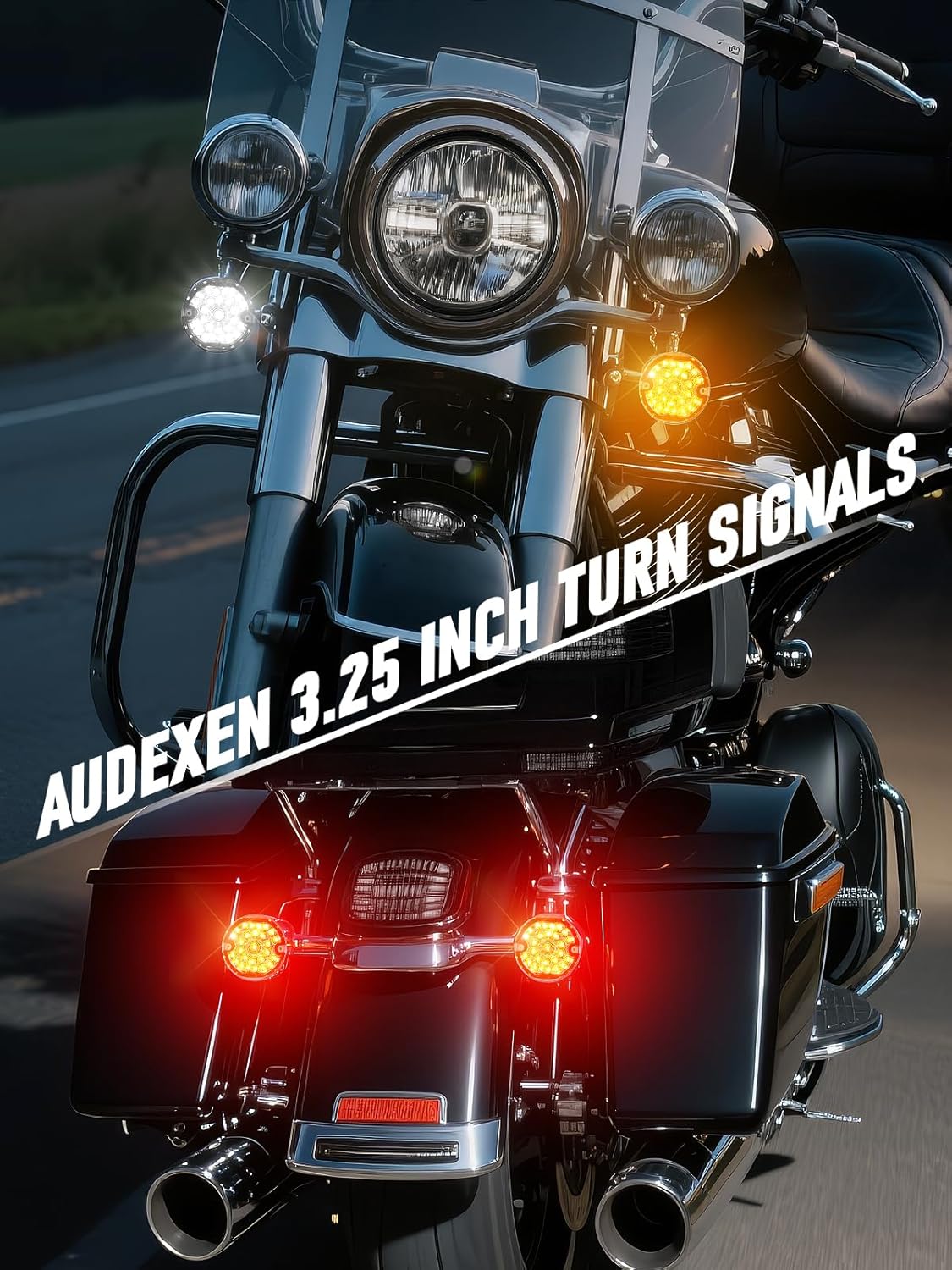 AUDEXEN 3-1/4 Inch LED Turn Signal Kit 1157 Double Base White/Amber Front Turn Signal + 1156 Single Connector Red Rear Signal Lights Compatible with Harley Road Glide Road King Softail Ultra Classic