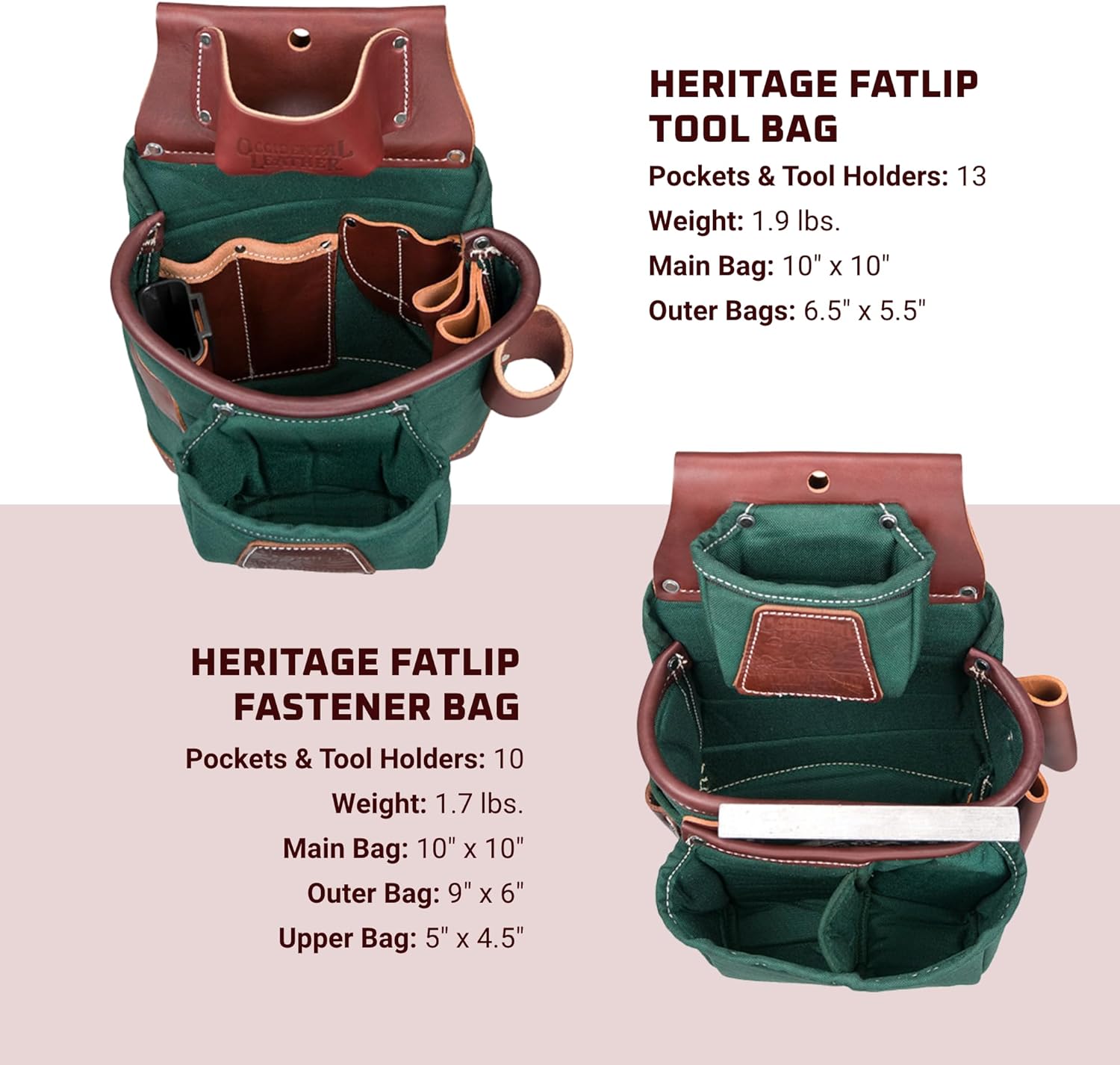 Occidental Leather Heritage FatLip Tool Bag Set - Medium - 25 Pockets & Tool Holders - Made in USA