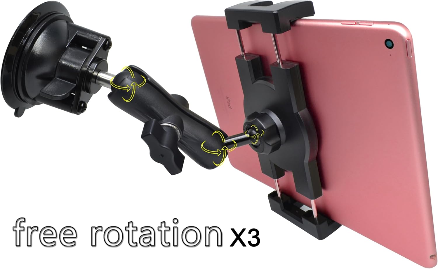 VAUBORTTI iPad Holder for Car Dashboard Windshield,Aluminum Arm Heavy Duty,Tablet Suction Mount for Window, Compatible with 6.5-12.9" Tablets/,1" Ball Mount