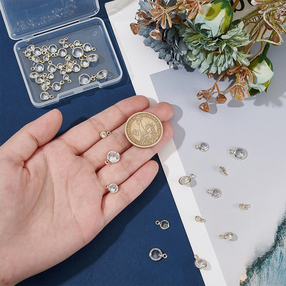 PH PandaHall Cubic Zirconia Charms, Plated Round Crystal Charm Pendants Rhinestone Charms Brass Crystal Pendant for Necklace Bracelet Dangle Earrings Jewelry Making - Image 3