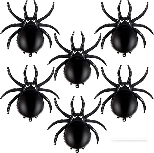 6 globos de araña negra, decoraciones de fiesta de Halloween, globos de Mylar de lámina de araña de 33 pulgadas para fiesta de Halloween,