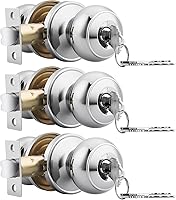 Vista 16 de Probrico (Paquete de 6) Perillas de puerta de entrada redondas de níquel satinado con llave, manijas de puerta interior/exterior para dormitorio