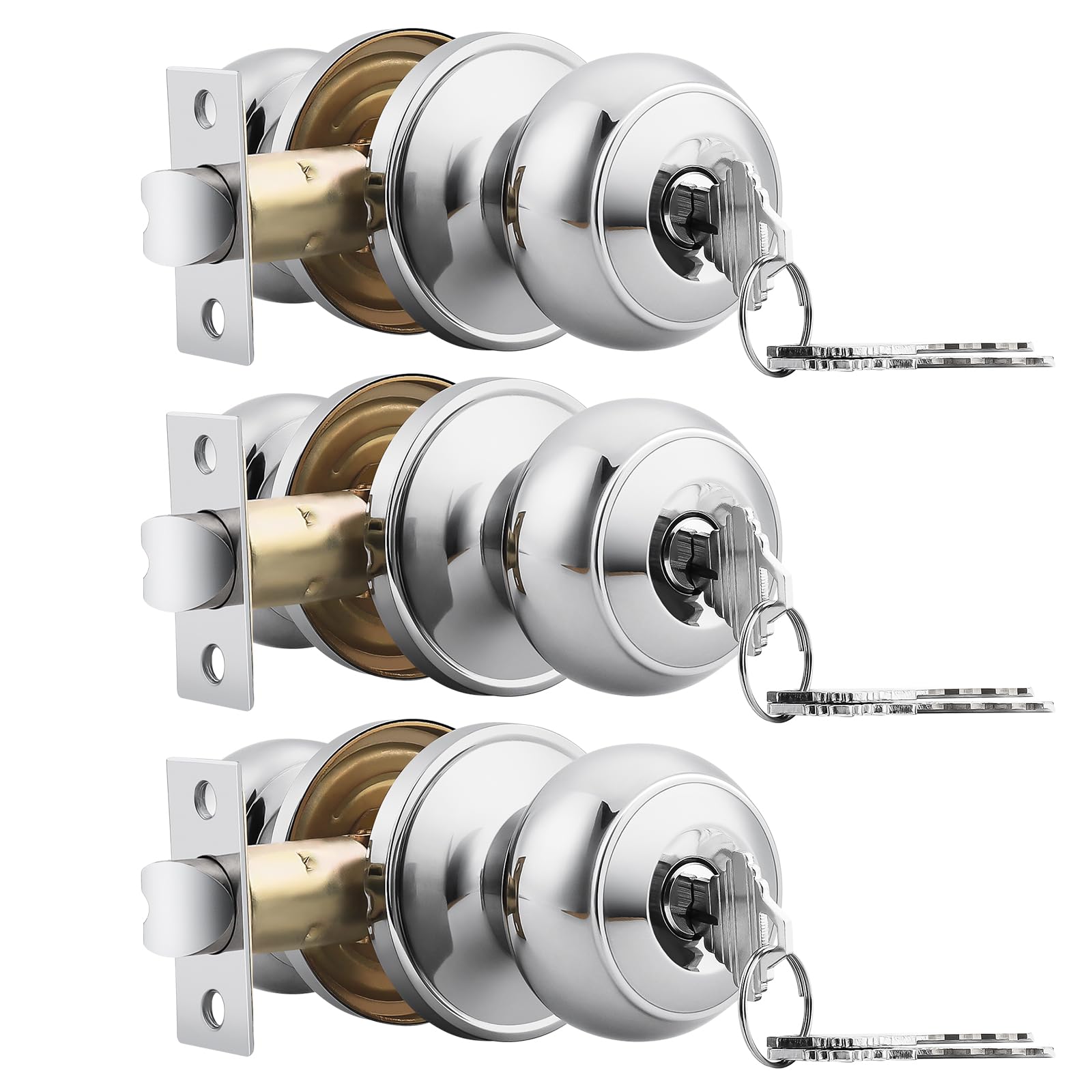 Antique Brass Door Knobs - Keyed Alike Lockset (Pack of 3) -31