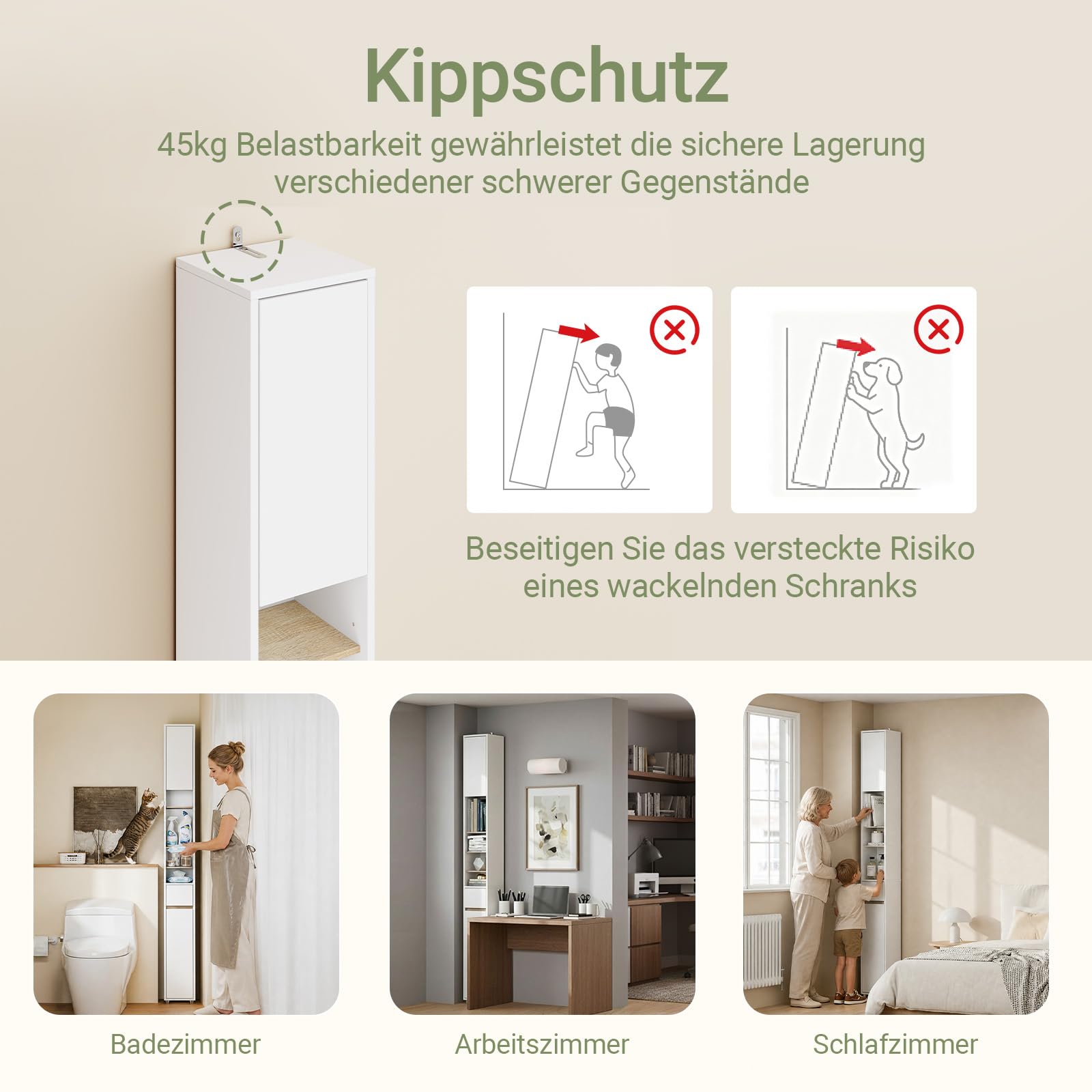 SoBuy Badezimmerschrank Hochschrank Schmal 20x20x180cm Für Kleine Bäder | Platzsparender Badschrank Mit Verstellbaren Einlegeböden Für Waschbecken, WC, Waschmaschine BZR34-WN