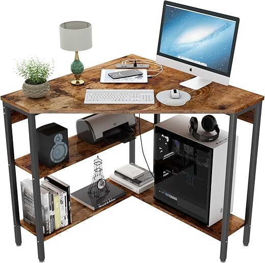 Furnilife Computer Table Corner Rustic an Black