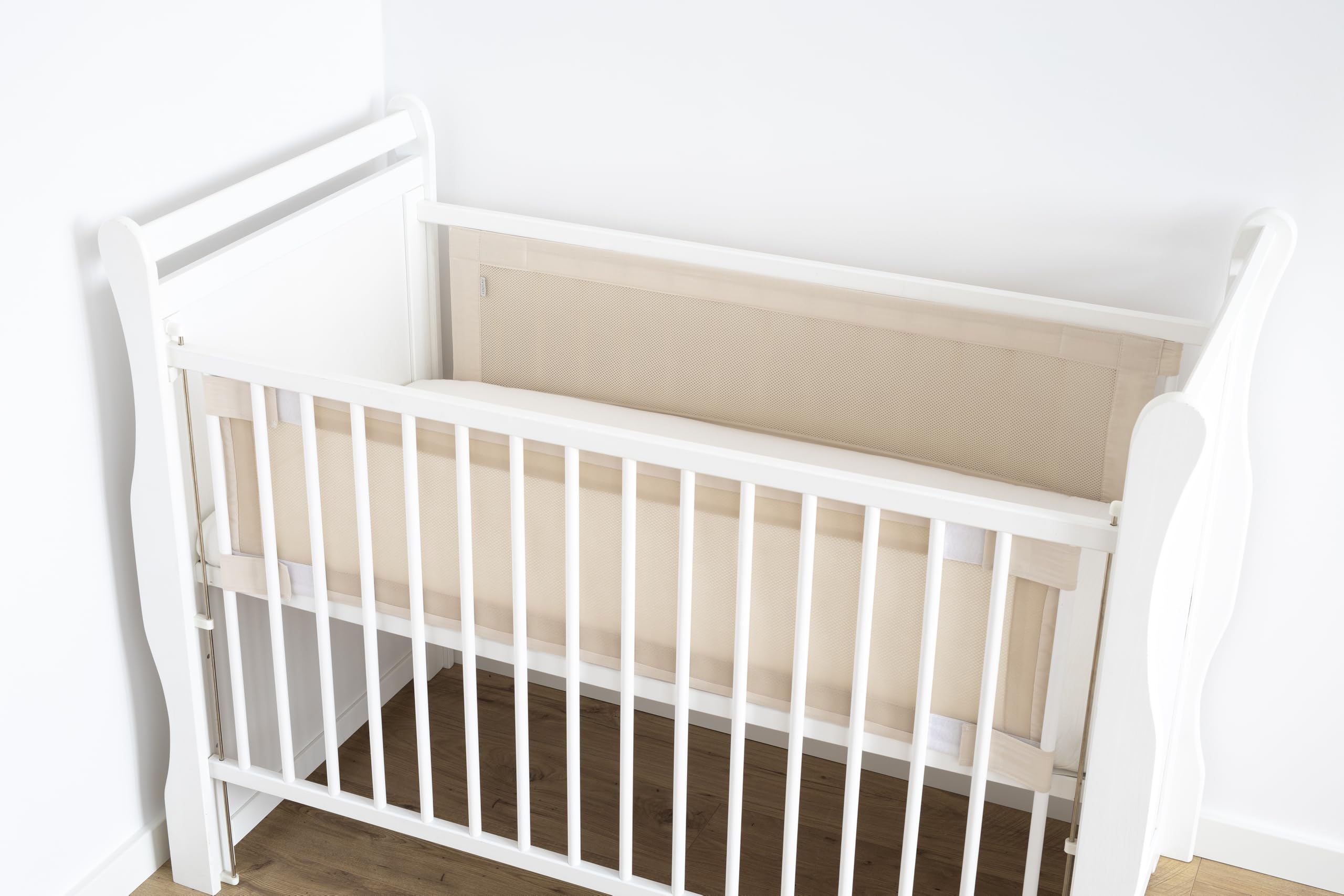 Tour de lit bébé 140 x 70 cm 2 pièces 130 x 30 cm Maille Respirante Velcro Beige