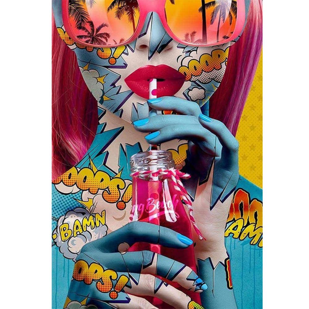 アートパネル　アート　絵画　絵　ポスター　壁掛け　女性　フラワー　グラフィック Amazon｜JSWHPクールな女性グラフィティアートキャンバス絵画飲酒少女
