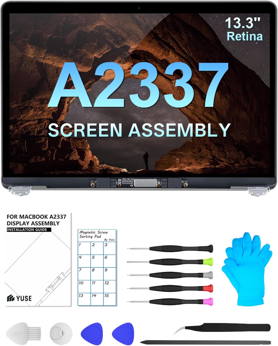 Replacement Screen 13.3" for MacBook Air 13 inch A2337 M1 2020 Year (Model: EMC 3598 MGN93 MGNA3 MGND3 MGNE3 MGN63 MGN73) Full LCD Screen Display Assembly (Gray)