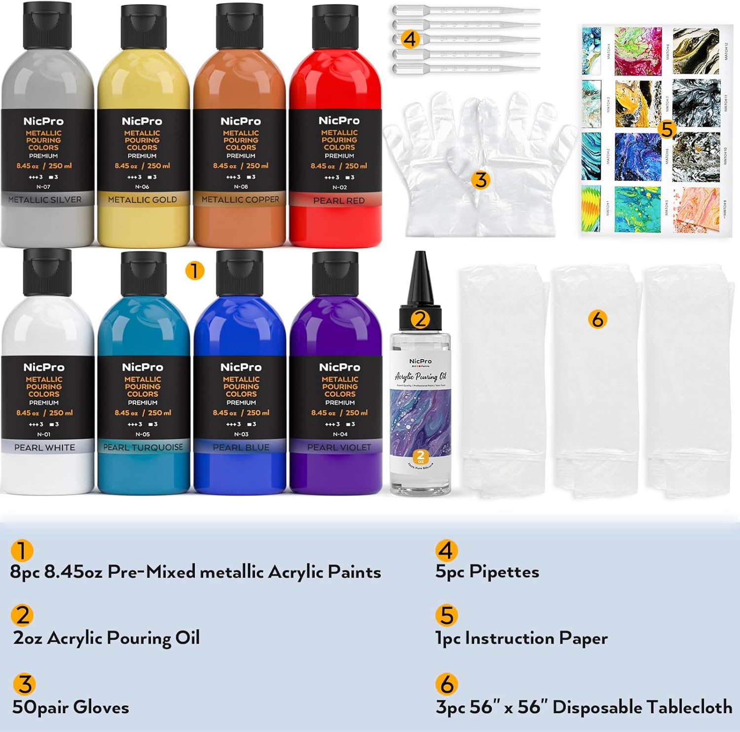 Nicpro 18 Colors Acrylic Paint and 8 Colors Metallic Acrylic Pouring Paint