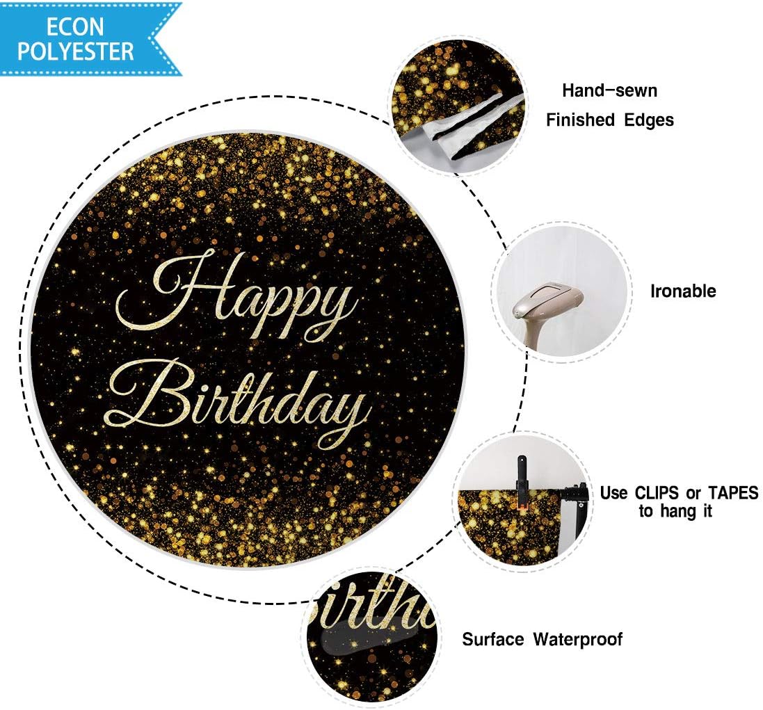 Buу 1 gеt 1 🔥 Allenjoy 8x6ft Fabric Black Golden Happy Birthday Themed Party Supplies Backdrop for Kids Photography Gold Glitter Sparkle Dots Decorations Background Studio Portrait Pictures Photoshoot Props Favors