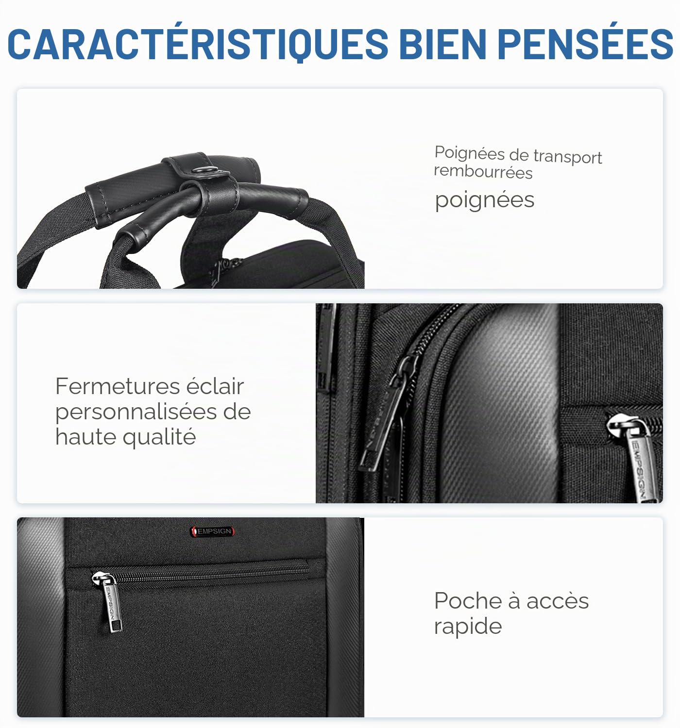 EMPSIGN Sac à roulettes pour Ordinateur Portable 17,3 Pouces pour Hommes et Femmes Sac à roulettes Hydrofuge pour Ordinateur Portable avec Poche de Blocage RFID Rolling Laptop Bag