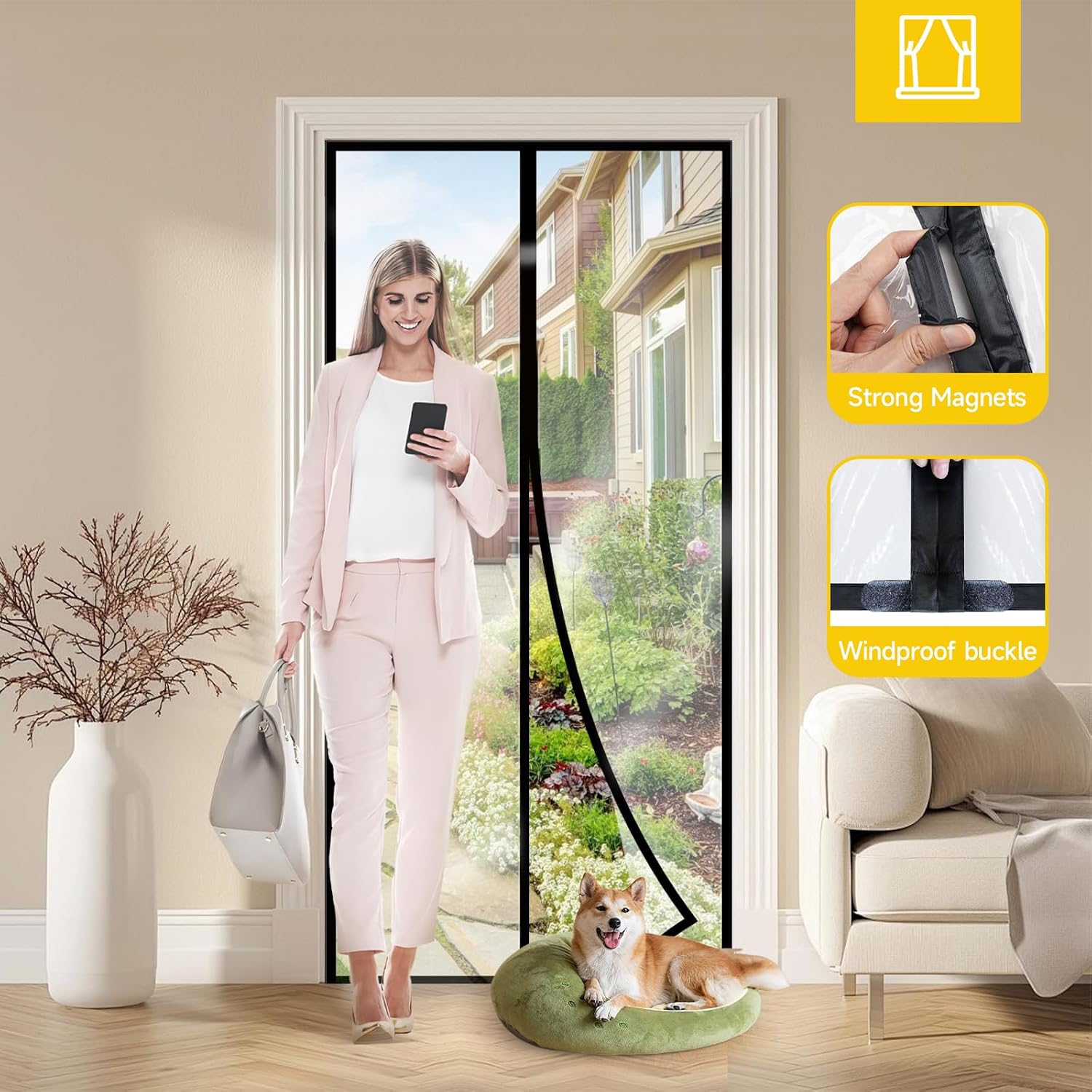 Transparent Insulated Door Curtain, Sunmoxia Magnetic Thermal Insulated Door Screen Auto Closer Screen Door for Kitchen, Bedroom, Air Conditioner Room, Fits Door up to 38" x 82" image 3