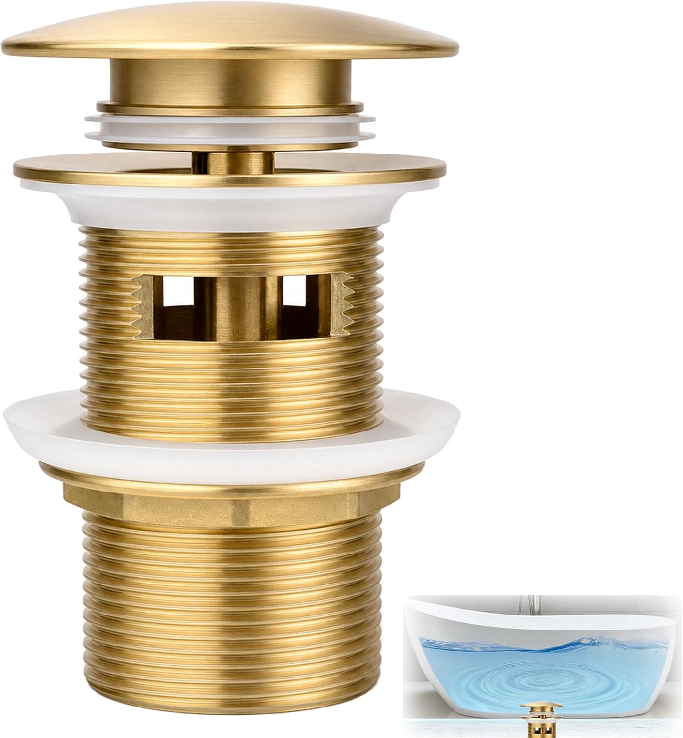 Brass Freestanding Tub Drain Kit, Pop-Up Bathtub Drain Stopper, Easy Install Click Clack Drain Replacement for Most Stand Alone Bathtubs, Leak-Proof (Brushed Brass)