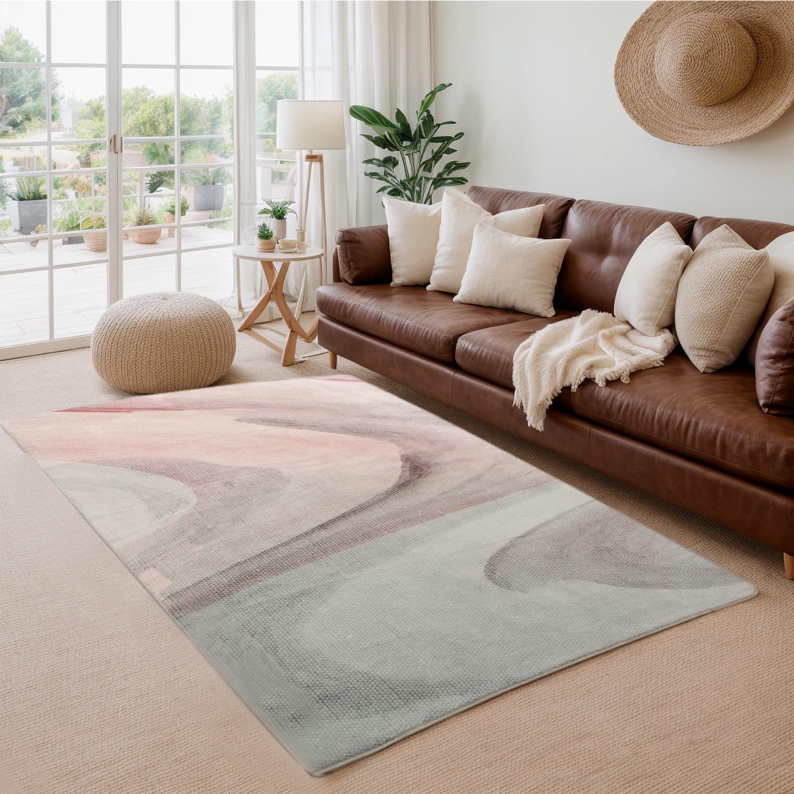 Alfombras para Salon, Alfombra Abstracta Moderna Pelo Suave Comedor Dormitorio Decoración del Hogar Alfombra Antideslizante (200 x 300 cm, Gris/Rosa)