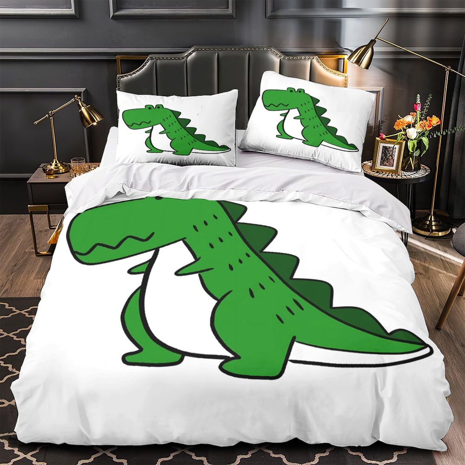 Housse de couette dinosaure vert douce pour des nuits pleines de rêves