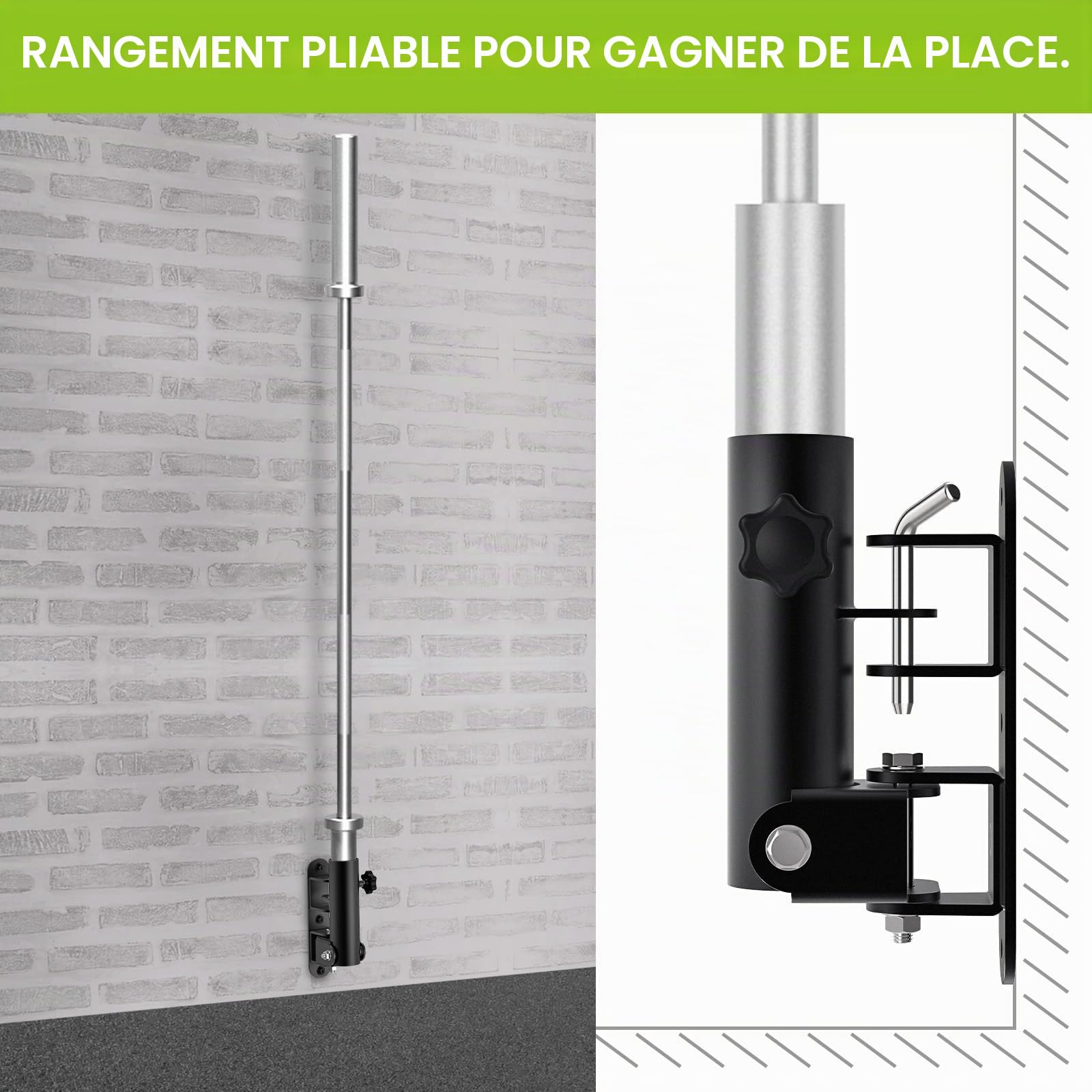 Kipika Support Mural Pour Barre Olympique 5,1 Cm – Viking Press Landmine, Rotation 180°, Charge Max 400 Kg