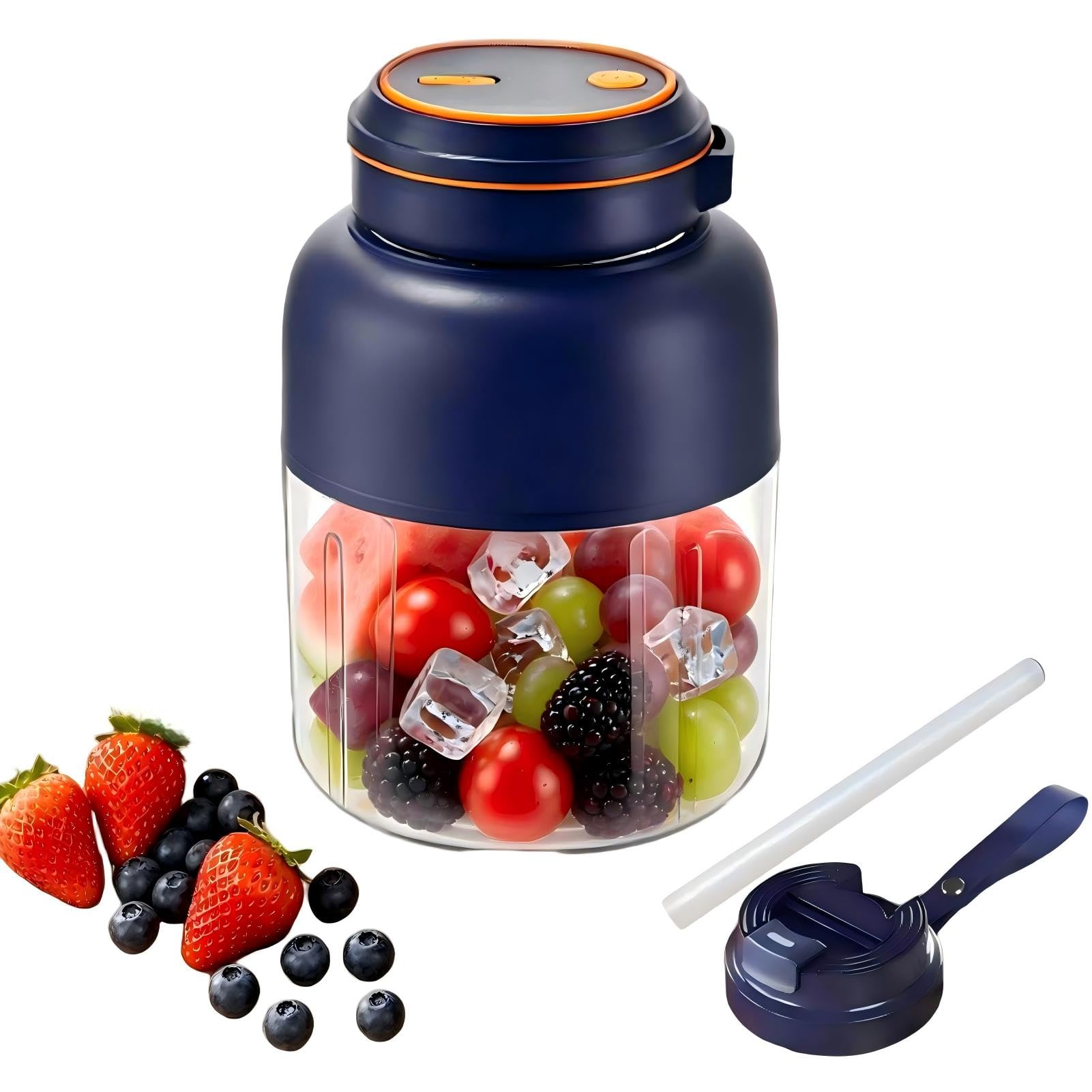 Spremiagrumi portatile, frullatore personale per frullati e smoothie, 27 oz/44 oz, ricaricabile con doppio coperchio, ideale per sport, viaggi e uso quotidiano (Blue - 44oz)
