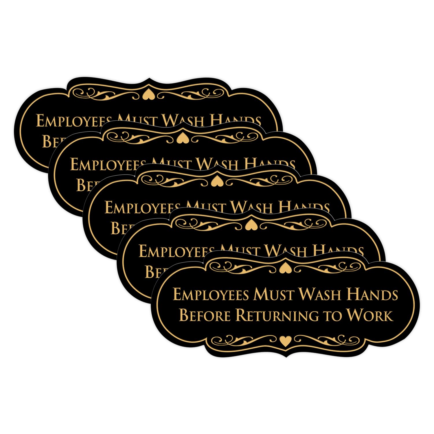 Signs ByLITA Designer Employees Must Wash Hands Before Returning to Work Sign - Durable Material and Easy Installation (Black Gold) - Medium (5 Pack)