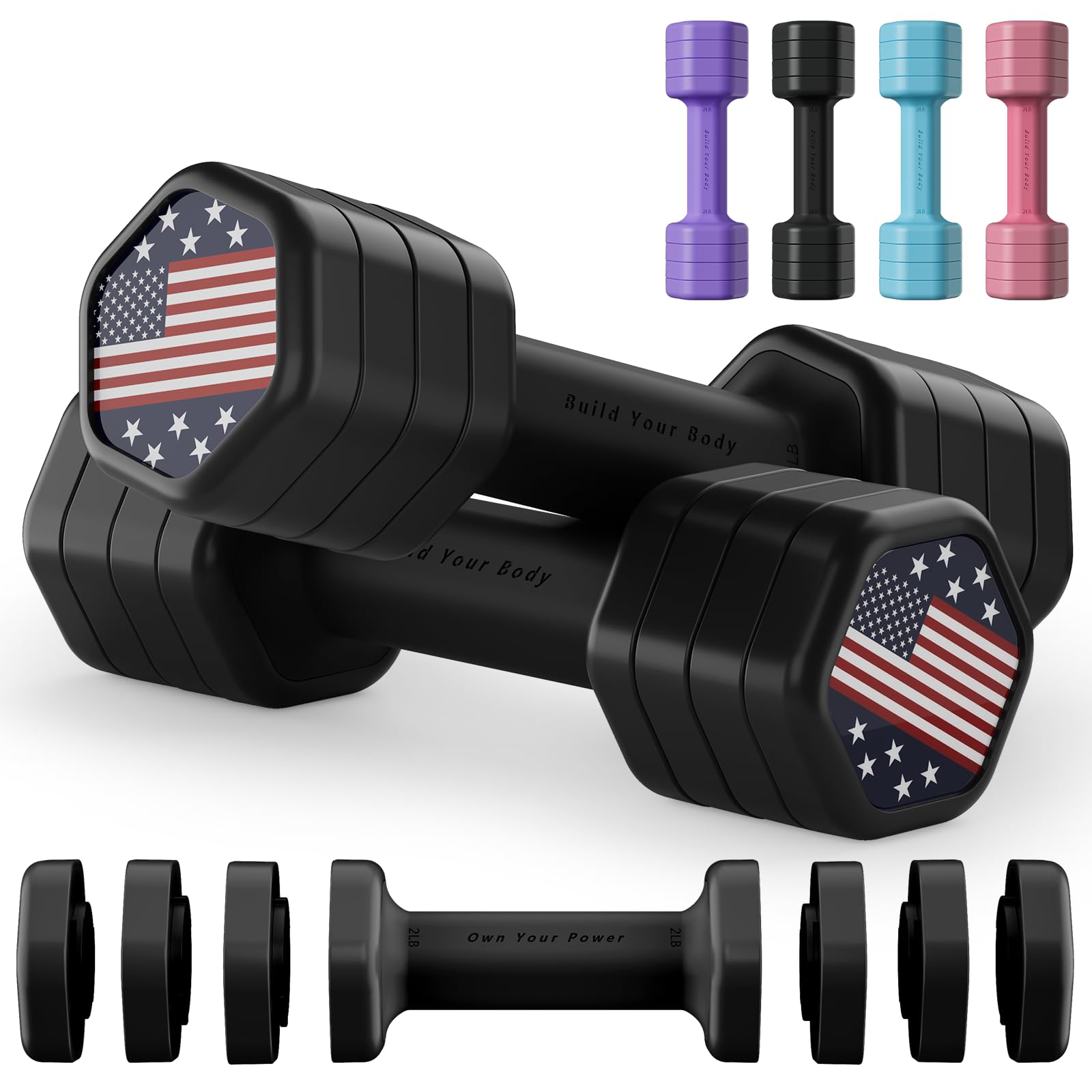 Zempox Adjustable Dumbbell Set of 2 4 in 1 Hand Weights for Women at Home 5 lb Weights
