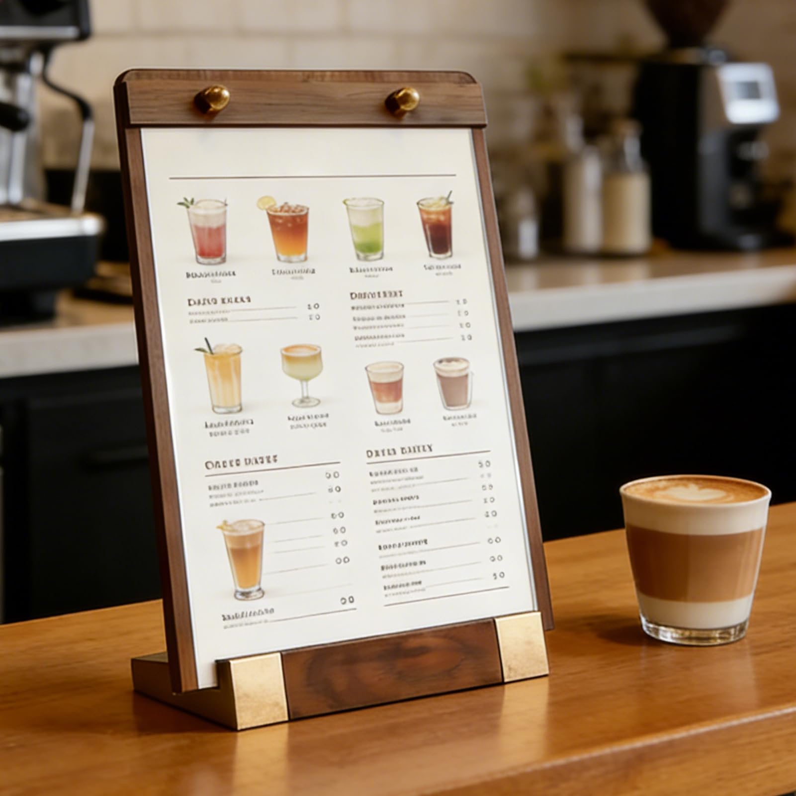 Generisch Support de table pour panneaux, 21,6 x 27,9 cm, version verticale claire, support d'affichage pour papier avec de base en bois - Pour affiches, , brochures, code QR, publicité