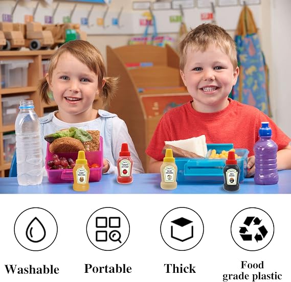 Xuyyicao 12 Pcs Mini Ketchup Bottles,25ml Condiment Squeeze Bottles,Plastic Sauce Container for Kids,Office,Bento Box,Picnic,Honey,Salad Dressing
