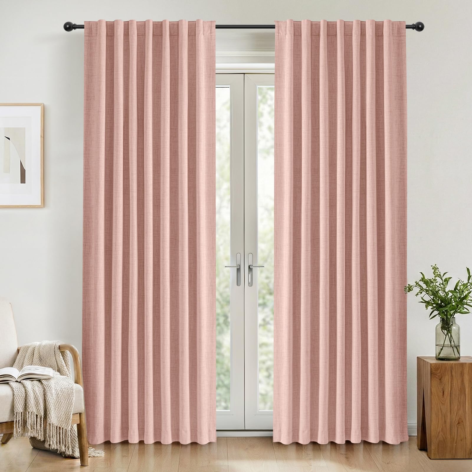 INOVADAY 100% Verdunklungsvorhänge 2 Stück,Vorhäng Blickdicht Thermovorhang Kälteschutz Vorhang Blush Rosa,Gardinen Schlafzimmer Wohnzimmer,H 245 x B 140 cm