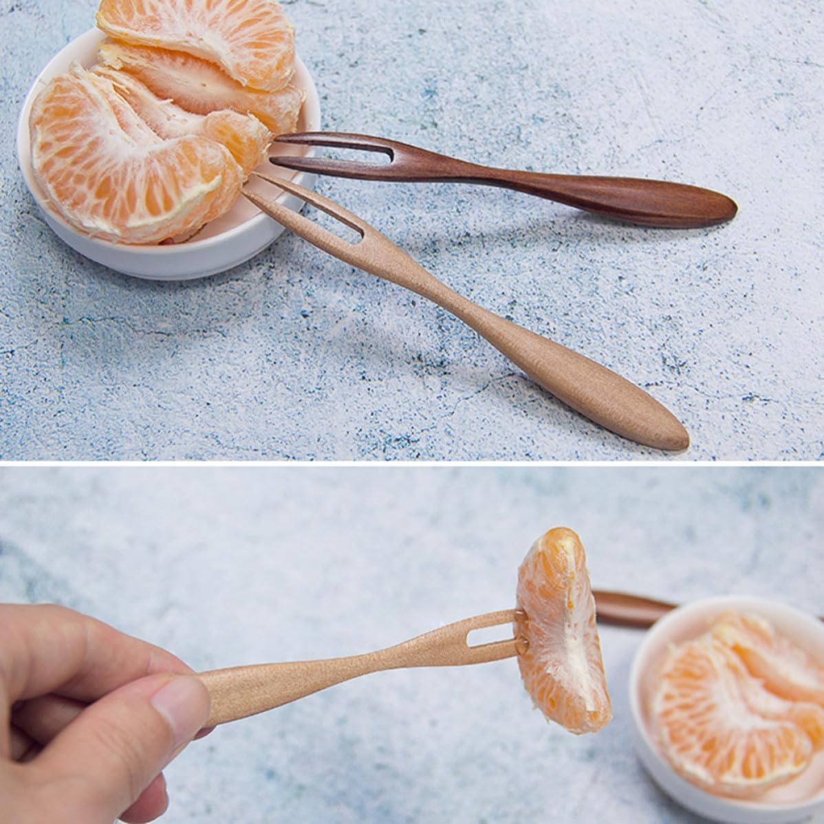 4pcs Reusable Fruit Forks Wooden Dessert Picks, Brown Hard Structure
