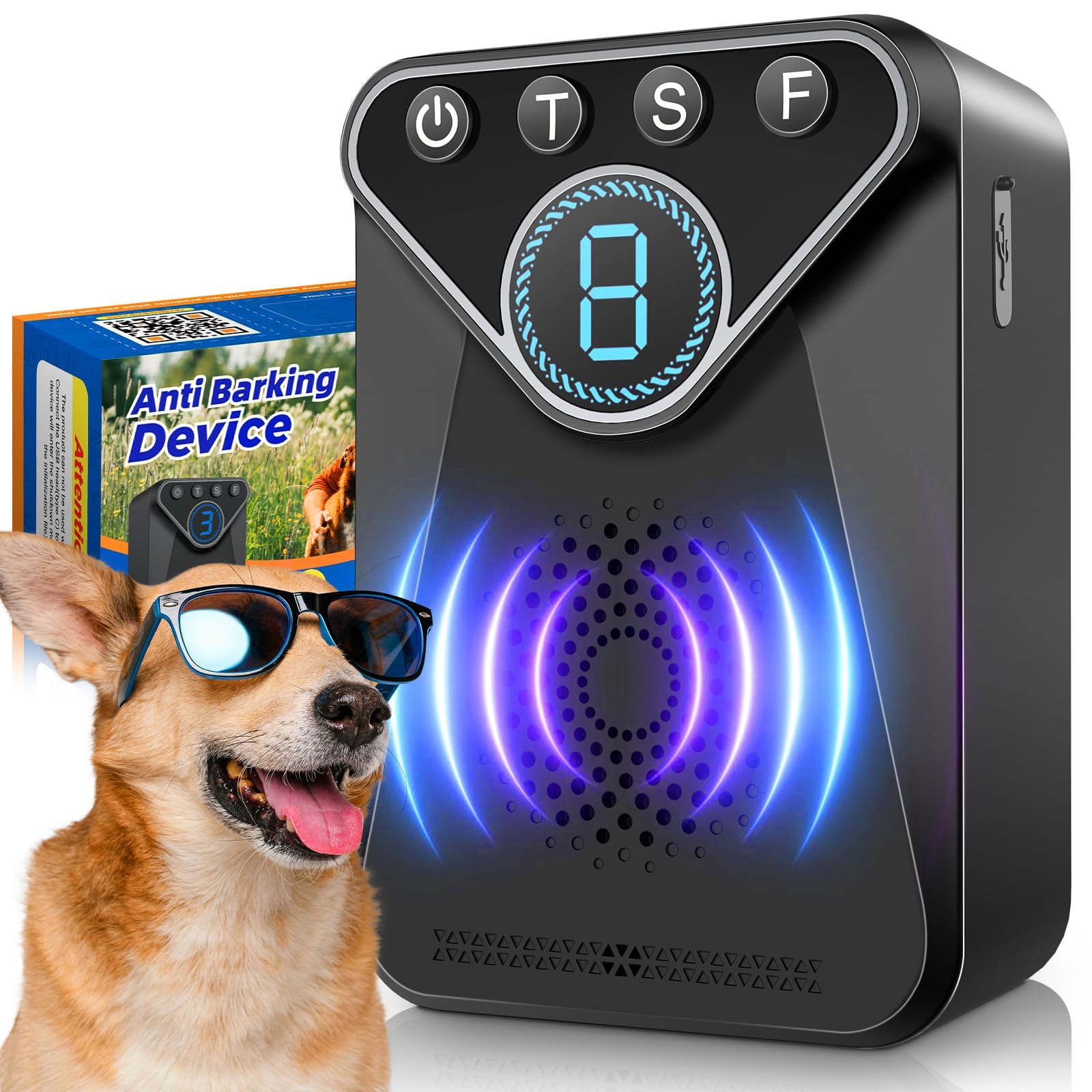 DRAGONLIONS Anti Barking Device, Dog Barking Control Devices, 3 Levels Ultrasonic Dog, Rechargeable & Waterproof Bark Stopper Pets Dog Deterrent Indoor & Outdoor Use- Stop Barking Dog Training Tools