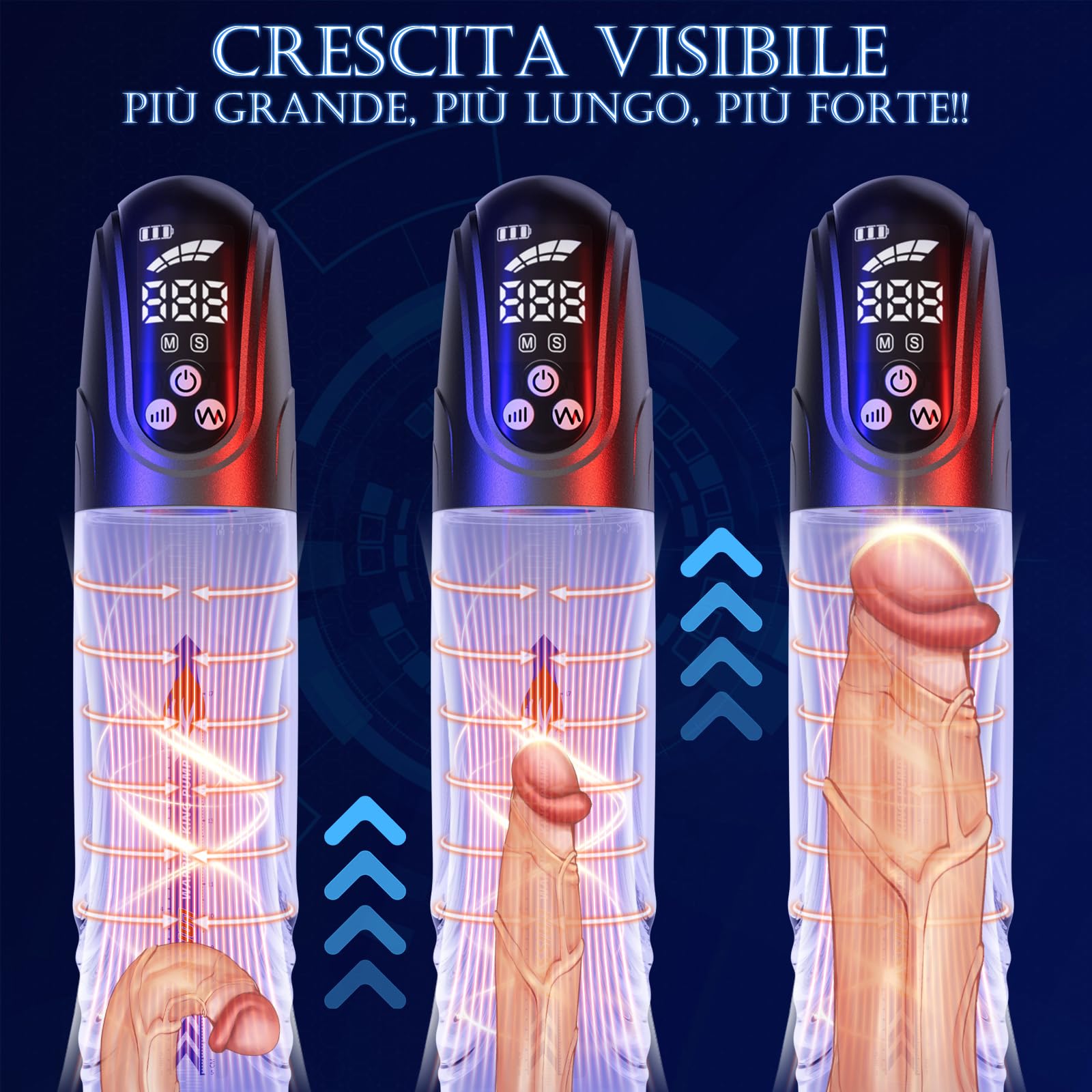Pompa Pene Giocattoli sessuali maschili - Pompe estensori per pene con 4 & 4 modalità per uomini Allenamento dell'erezione e massaggio di suzione, pompa a vuoto automatica del pene impermeabile IPX7