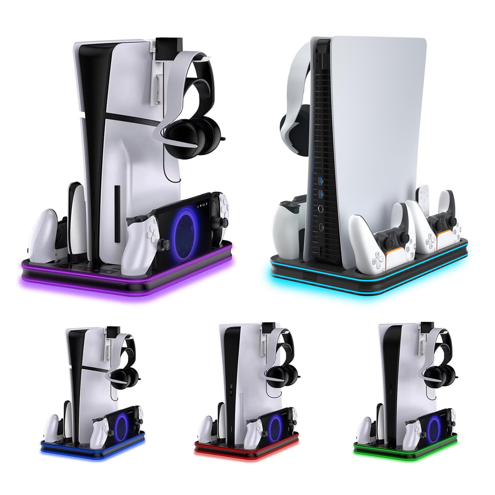 PS5 and PS Portal Charging Dock PS5 Slim Cooling Station with Dual Sense Controller Charger and Magnetic Charger