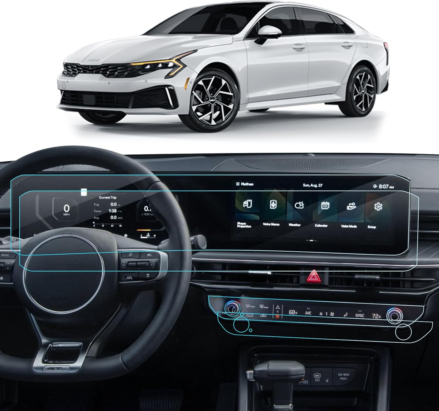 4PCS Car Screen Protector for Kia K5 (LXS/GT-Line/GT/EX) 2025 Accessories Dual Panoramic Displays &Air Conditioner Nano Touchscreen Protector Film HD Clear Anti Fingerprint 12.3''