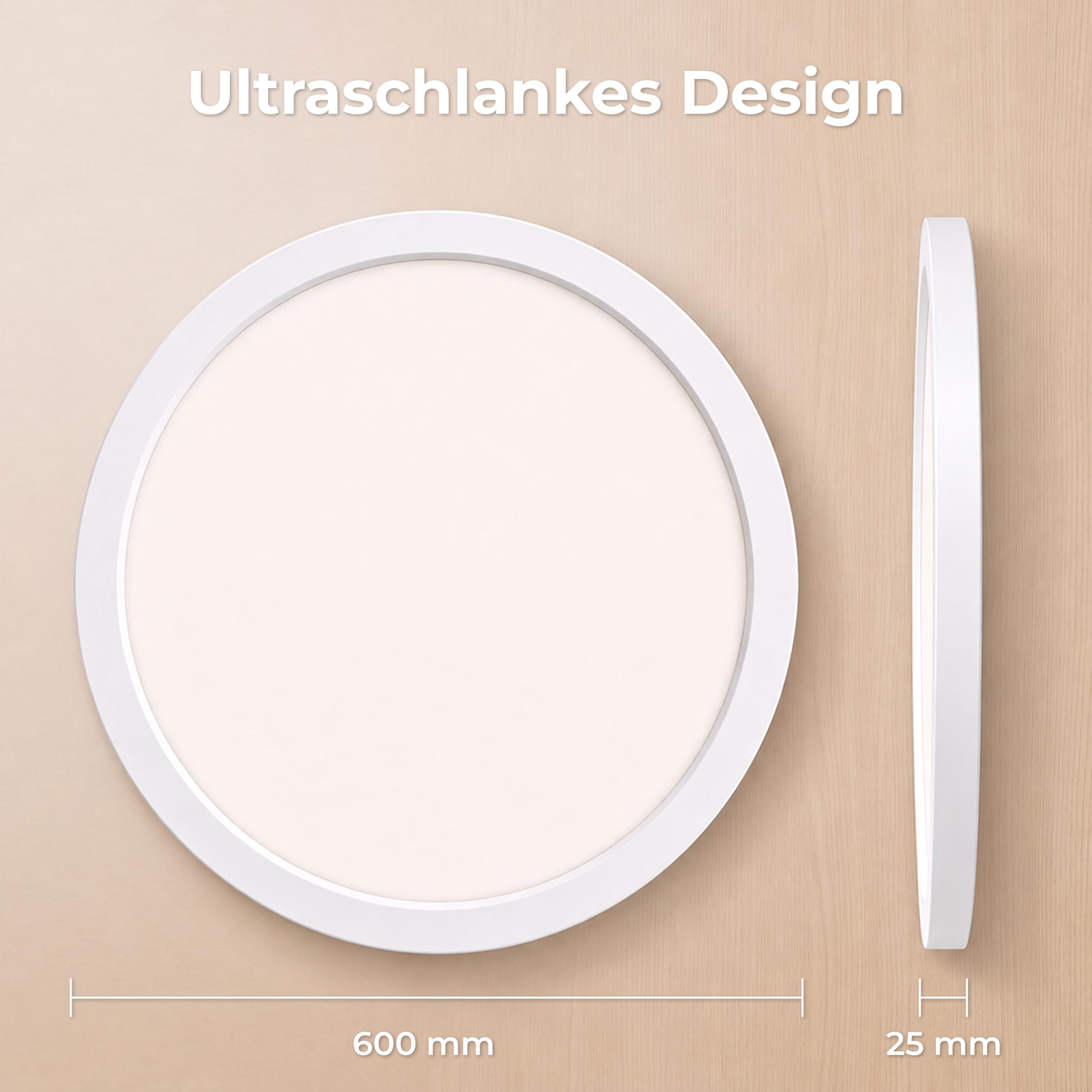LQWELL® Plafoniera a LED, lampada da bagno impermeabile IP44, rotonda, piatta, 50W 6000K, 5500LM, moderna, semplice e sottile, per soggiorno, bagno, cucina, balcone, cantina, 600 x 25 mm
